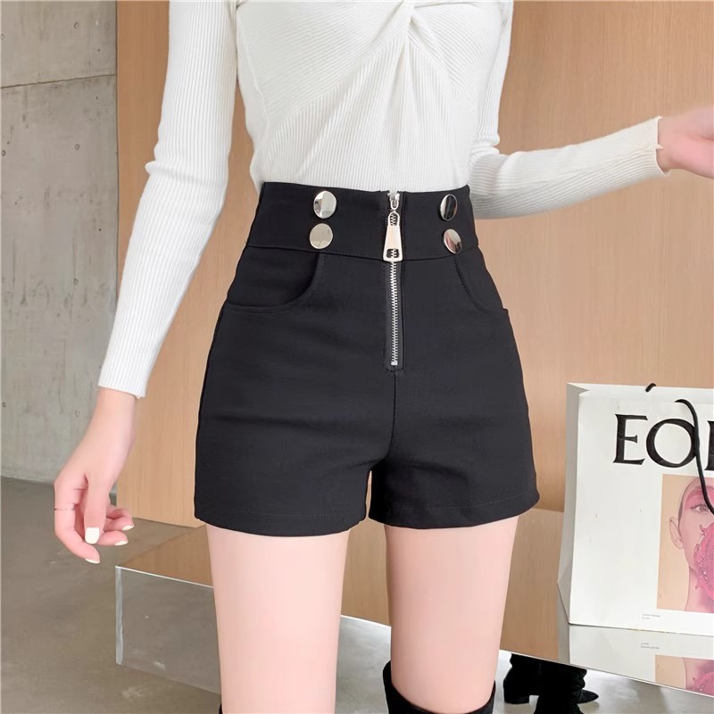 Double-Breasted Stretch Shorts Women's Summer Thin 2024 New Pure Cotton Women's Pants Outer Wear Loose Wide-Leg Hot Pants