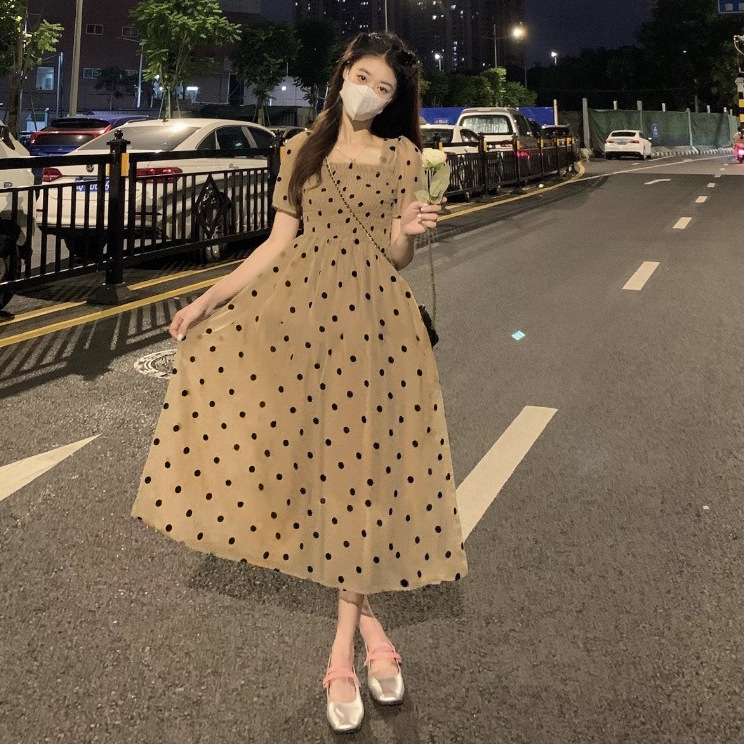 French Style Vintage Gentle Break Dresses Women's Summer High Waist Slimming Elegant Platycodon A- shaped Midi Dress