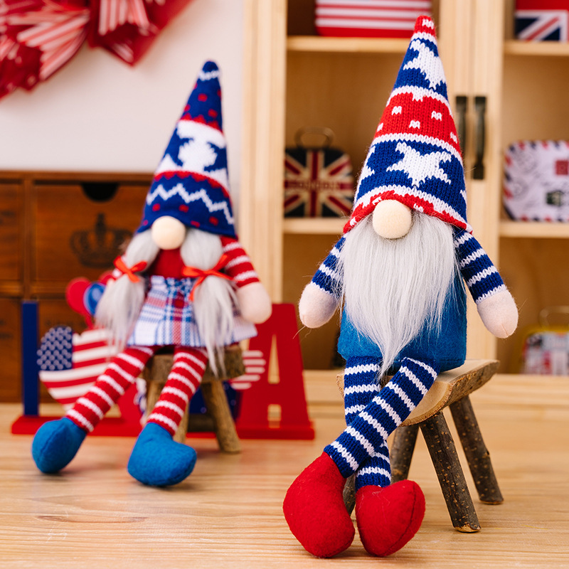 Picture of Haube New Independence Day Decoration American Holiday Gnome Ornaments Dwarf Knitted Hat Hanging Legs Rudolph Doll