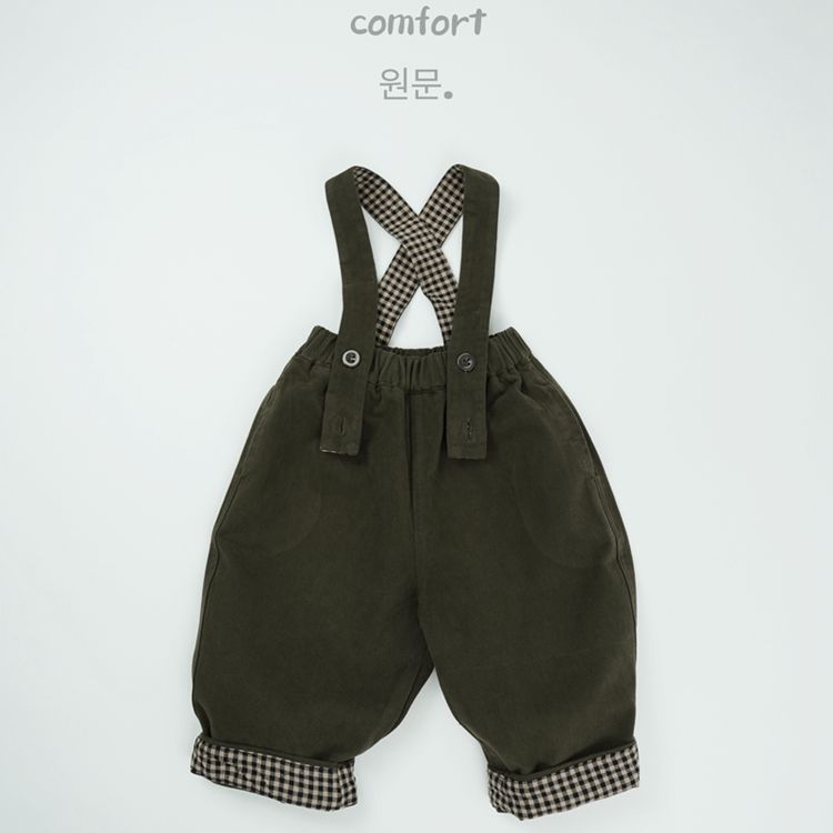 Picture of Children's Suspender Pants Spring and Autumn New Korean-style Retro Suspender Pants for Boys and Girls Plaid jumpsuit Class A Two-wear Trousers