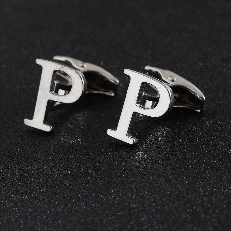 Picture of Cross-Border Specially Designed for Silver 26 English Letters Glossy Men's Cufflinks Manufacturer Wholesale Personalized French Shirt Cufflinks