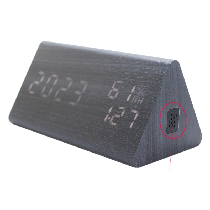 10+1 Natural Sound Loud Temperature and Humidity Wooden Alarm Clock Led Wooden Clock Digital Clock with Alarm Clock Adjustable Sound