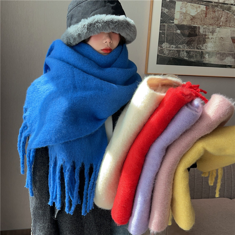 Blue thick large scarf women's Korean-style autumn and winter versatile mohair warm shawl dual-use long couple Foreign trade