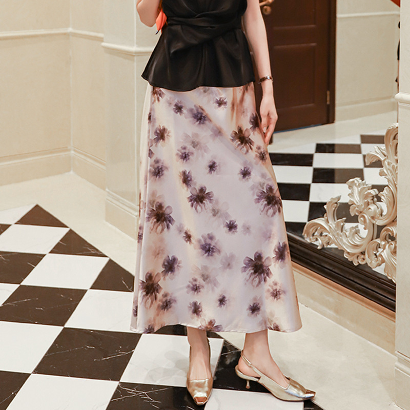 Picture of Iris Retro High-Waist Oil Painting Printed A-Line Skirt Holiday Style Long Skirt Acetic Acid Versatile Slimming Look Spring and Summer Skirt