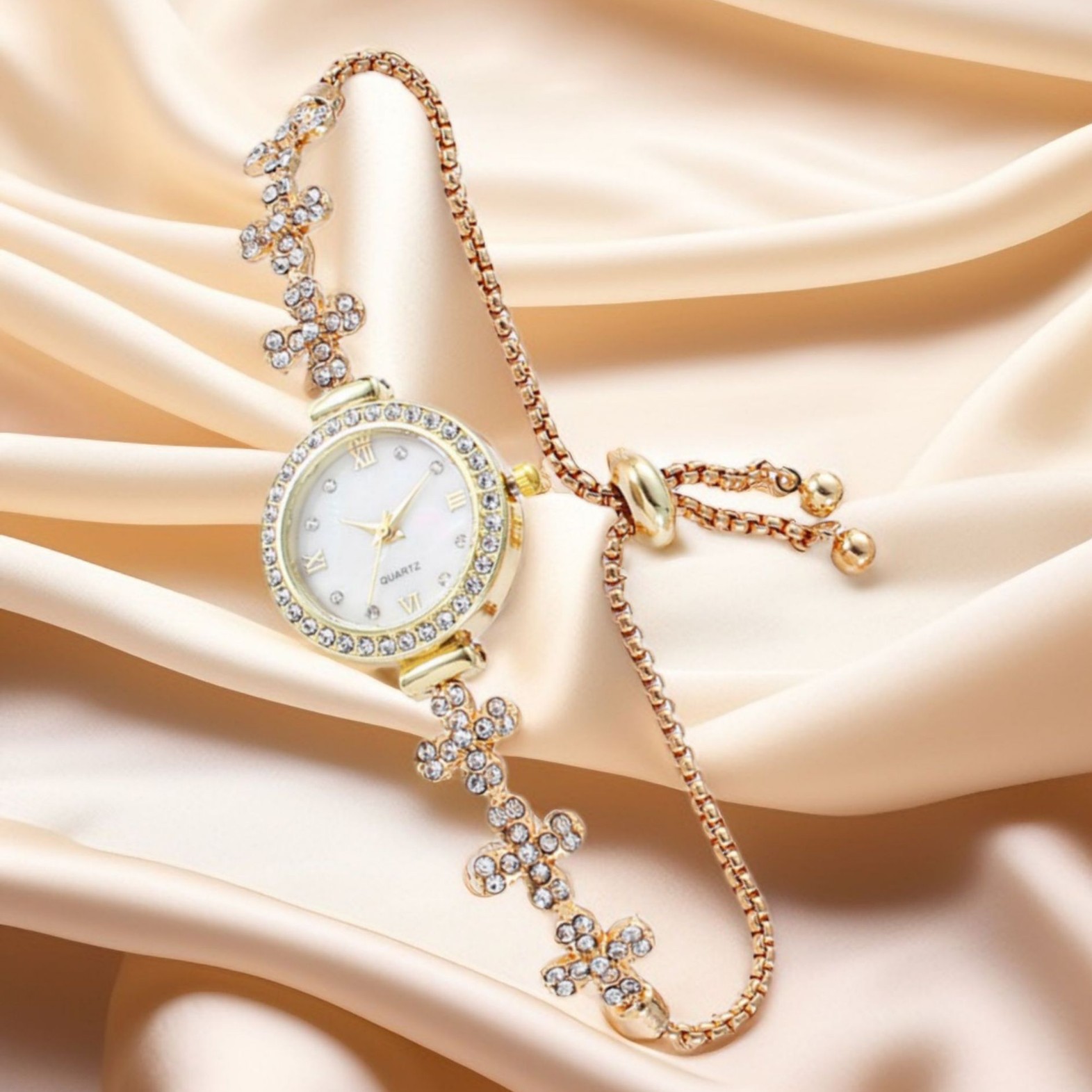 New fashion full diamond drawstring ladies watch free adjustment bracelet watch women's quartz watch wholesale