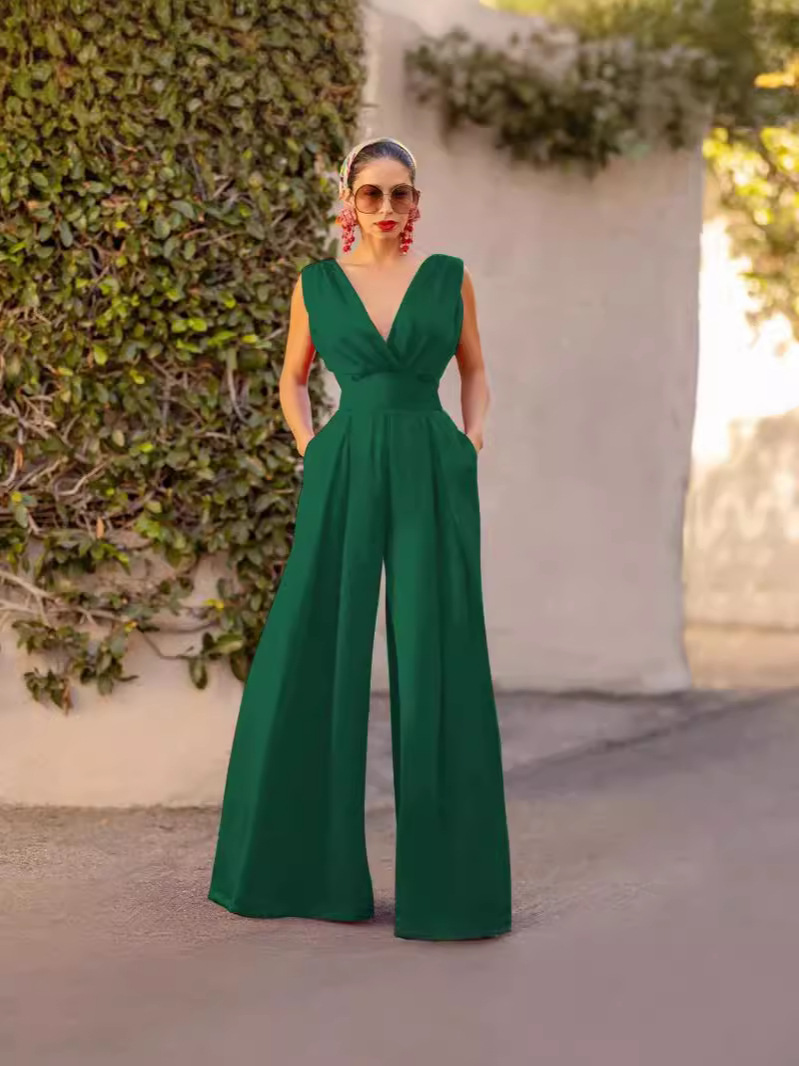 Picture of 2024 Cross-border Foreign Trade Spring and Summer Chinese Style Long Dress New Chinese Style Jumpsuit V-Neck Mid-waist Temperament Commuter Jumpsuit