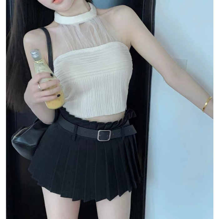 Picture of Lace Hanging Neck Sling Women's Summer Chest Wrapping Vest French Style Chic Strapless Hot Girl Sexy Knitted Top