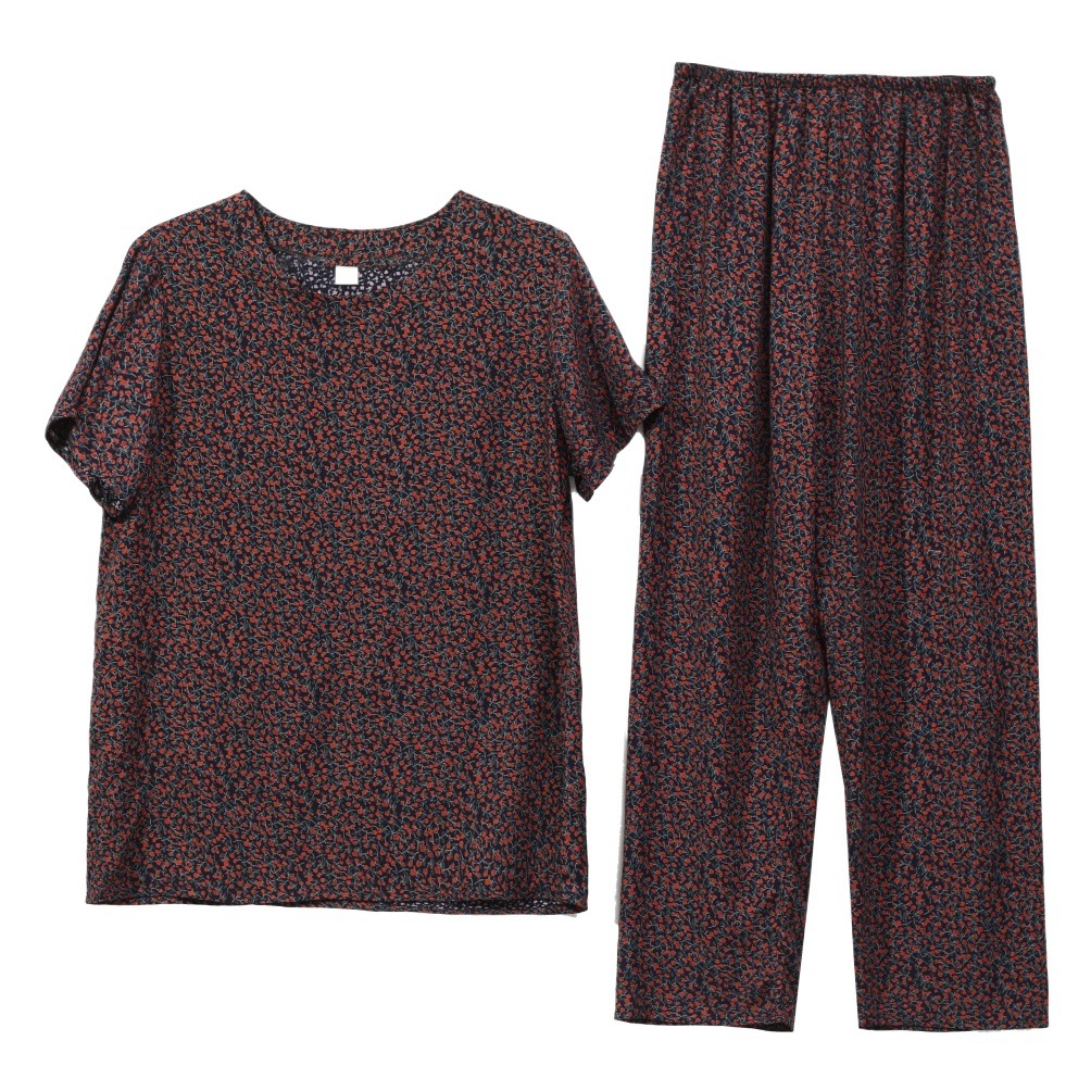 New middle-aged and elderly mom pajamas spring and summer short-sleeved trousers rayon cotton silk home wear more than suit colors available