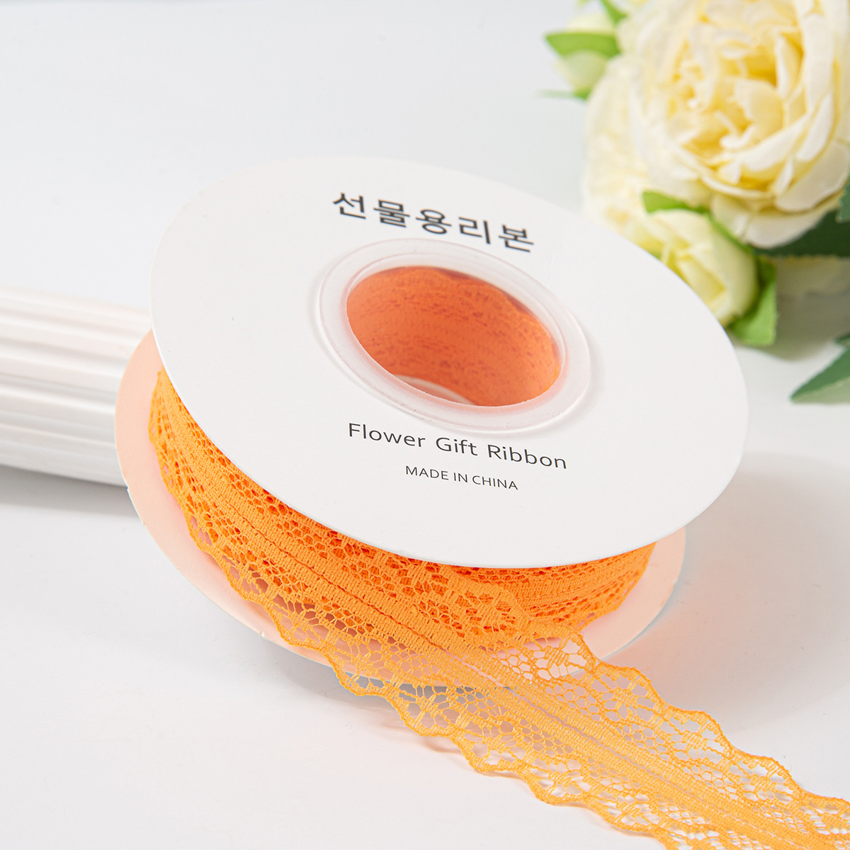 Picture of 25 yards hollow lace with lotus leaf lace polyester snow yarn bouquet flower packaging material handmade diy gift box