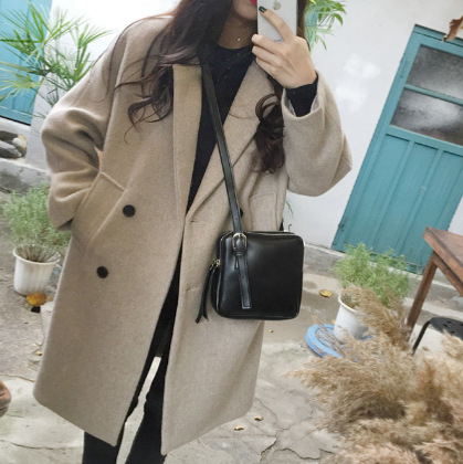 2025 New Autumn and Winter Korean Style Cotton Thickeneded Woolen Outwear Slim Fit Large Size Mid-Length Woolen Outwear