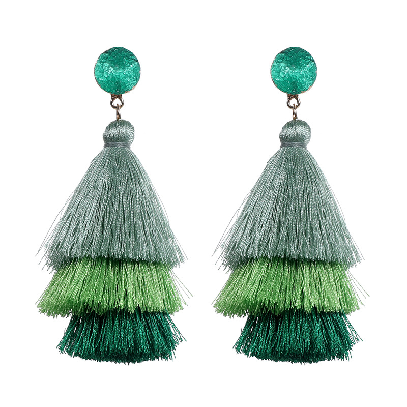 Picture of European and American Foreign Trade popular high-end fashion bohemian three-layer tassel earrings simple temperament exaggerated earrings for women