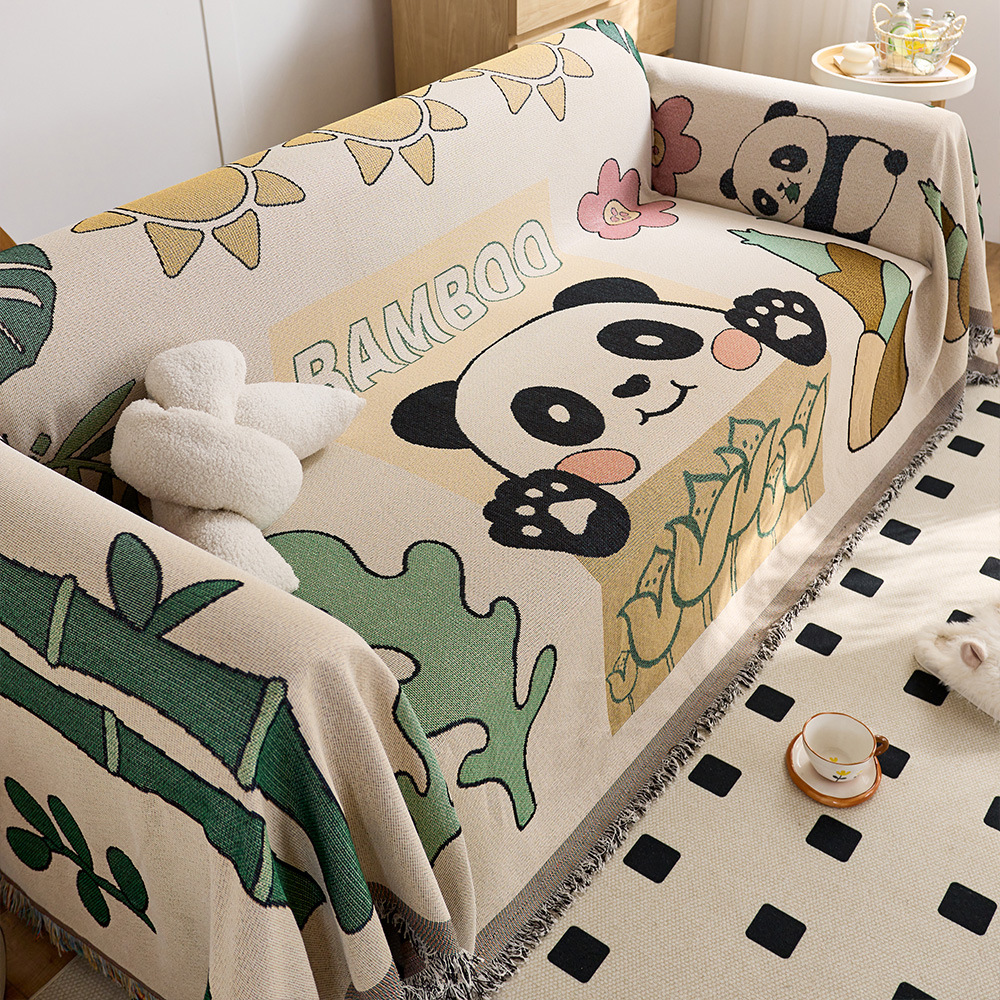 Ins Style Panda Sofa Towel Cover Cloth Cotton Yarn Sofa Cushion Camping Blanket Cover Towel All-inclusive Four Seasons Universal Sofa Cover Cover