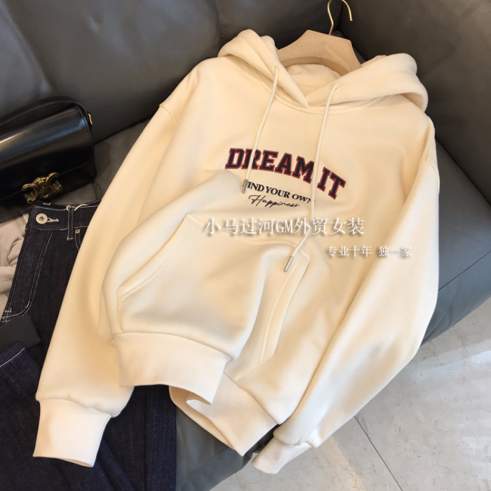Picture of Sweatshirt Women's 2025 Spring & Fall New Trendy Brand Design Niche Loose Elegant Fleece-Lined Korean Style Hooded Export Sweatshirt