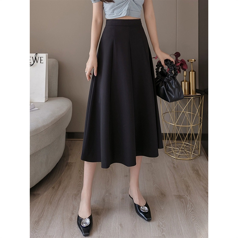 Picture of Black Suit Skirt Women's Spring and Autumn New High Waist A- Line Skirt chubby girl plus size Hip Covering Slimming Mid-length Umbrella Skirt