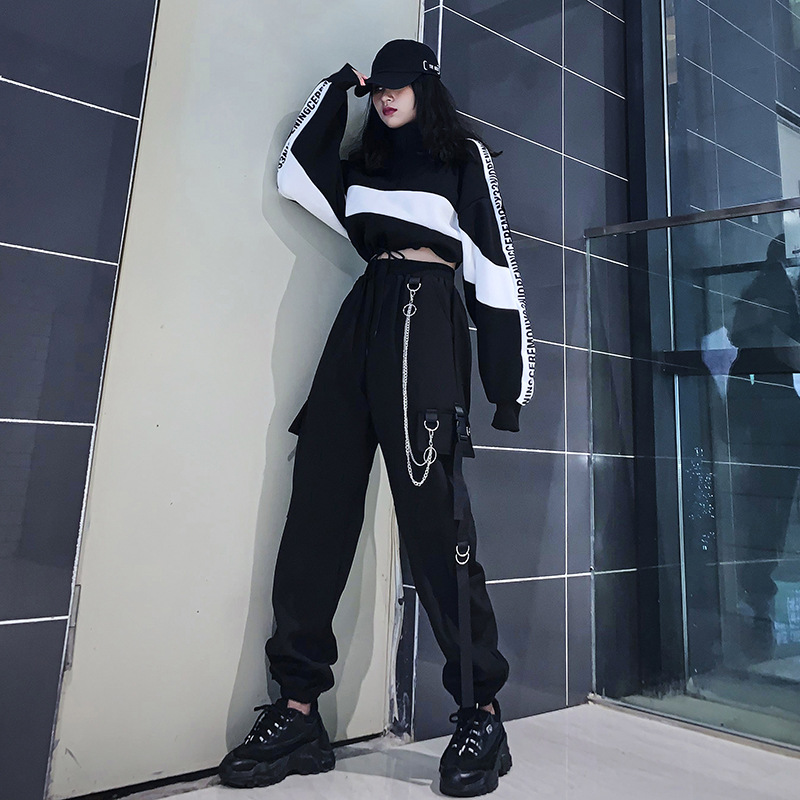 [in stock] Spring and Autumn Dark High Waist Loose Slim Overalls Women's Trendy Cool Wear Handsome Street-Fried Pants