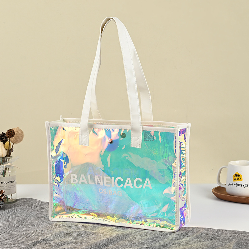 Laser pvc shoulder bag custom transparent colorful packaging bag plastic gift handbag Internet celebrity personalized clothing bag