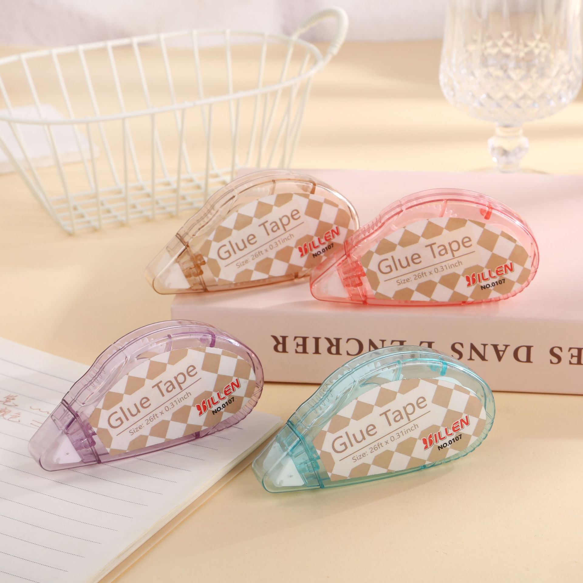 Cross-Border Exclusive English Version Student Dot Glue 8m Tape Children's Craft Correction Tape Transparent Double-Sided Tape Wholesale