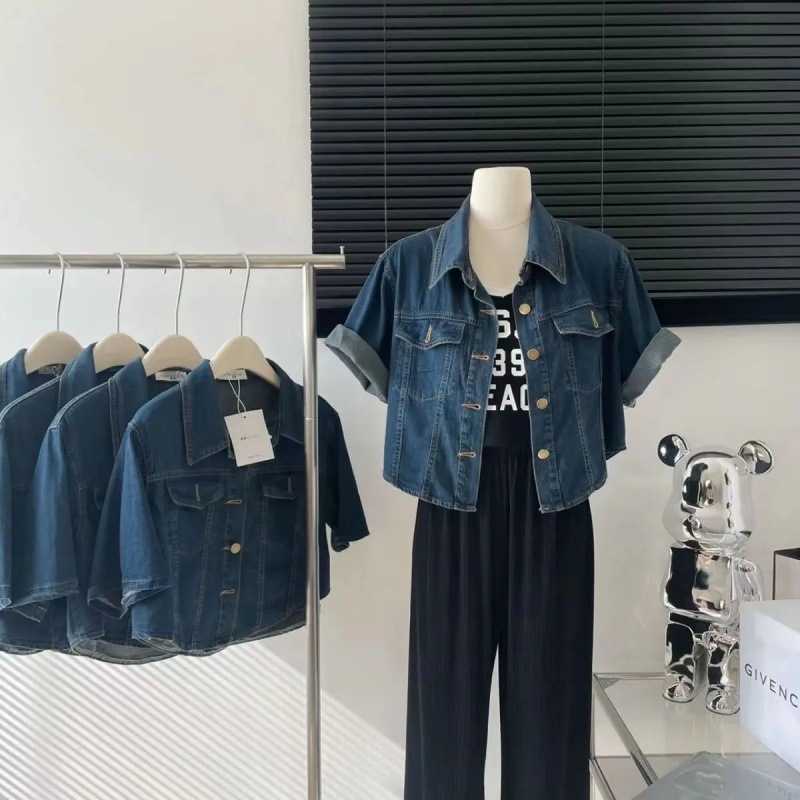 Picture of Denim coat shirt women's short 2024 new summer short sleeve cardigan outer wear plus size Korean fashion top