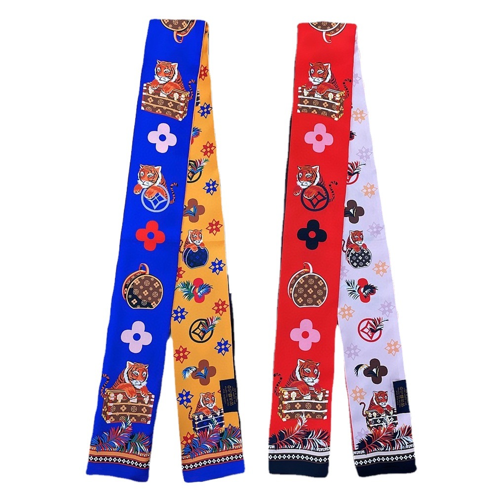 Tiger Animal Cyber Celebrity Scarf Scarf Year of the Tiger Scarf Ribbon Silk Joker Thin Narrow Long Scarf Factory Wholesale