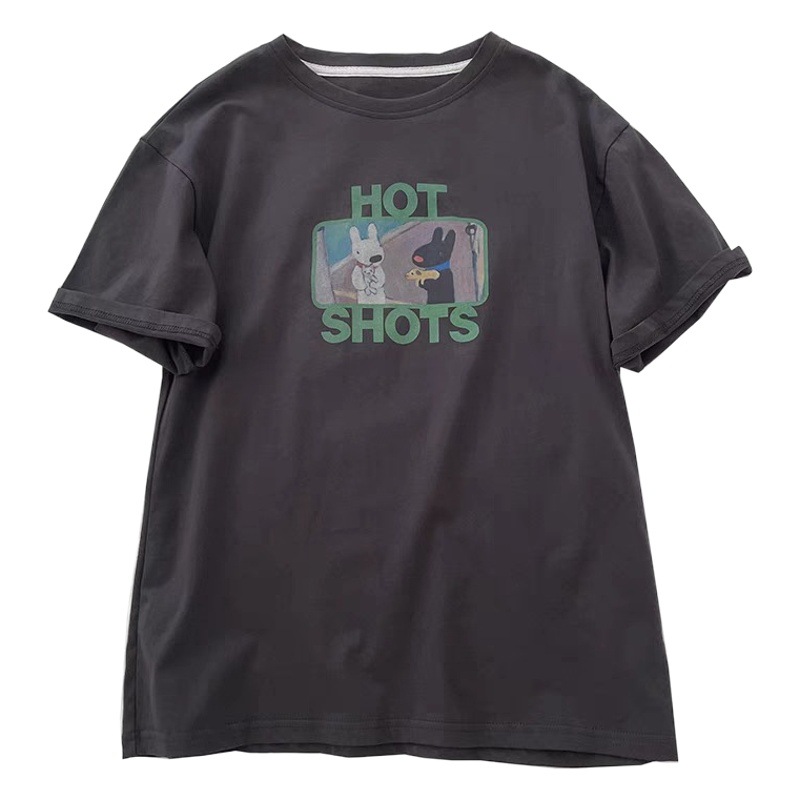 American Retro Pure Cotton Short-Sleeved T-Shirt for Women Oversize Loose Large Version Half-Sleeved Chic Hong Kong Style Top Ins Trend