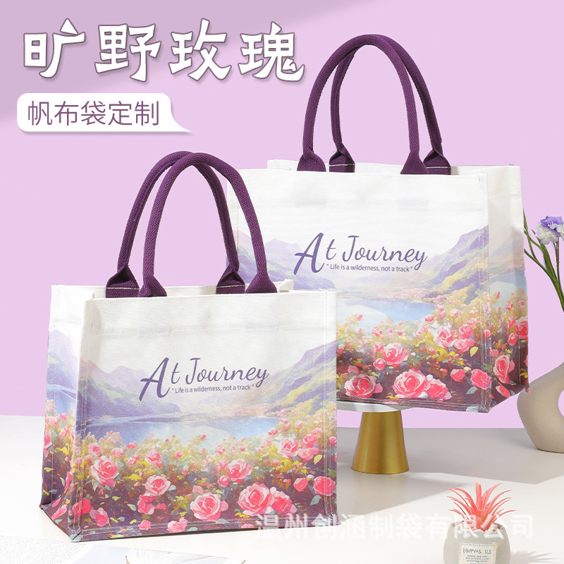 Rose Garden Canvas Bag Customized Corporate Gift Bag Large Capacity Tote Bag Gift Canvas Bag Cross-Border Hot Selling