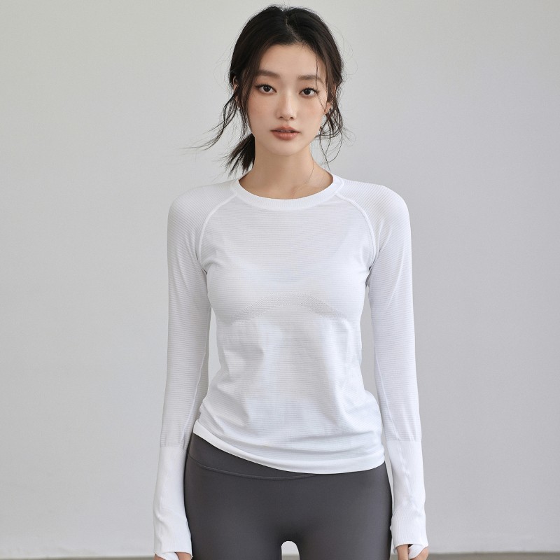 Autumn and winter new seamless sports fitness quick-drying long sleeve thin round neck yoga clothing training running top outdoor