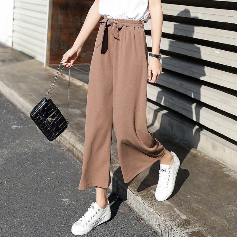 Wide Leg Pants Women's Spring New Korean-style All-match Loose Chiffon Casual Straight Lace-up Women's High Waist Pants for Summer