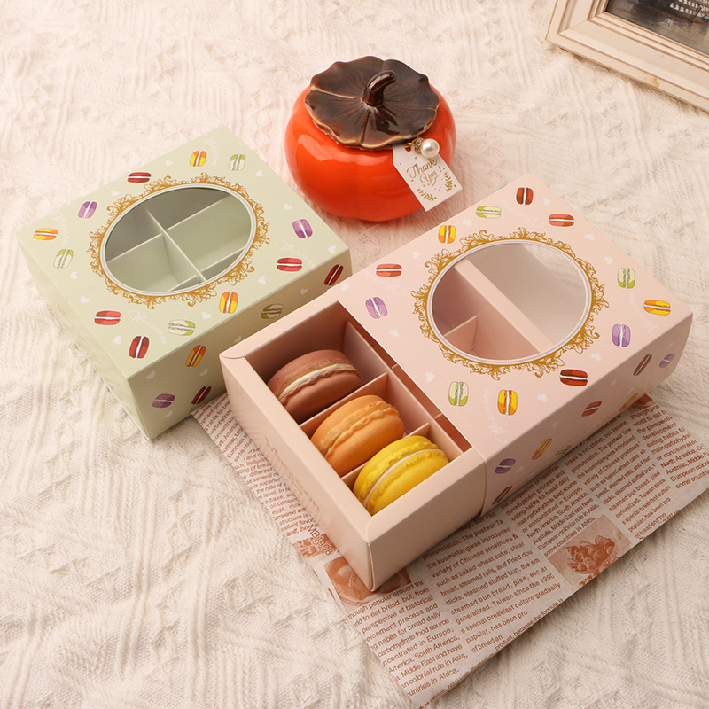 6-Pack Macaron Packaging Box Chocolate Box Window Baking Packaging Drawer Type Biscuit Box West Point Box Wholesale