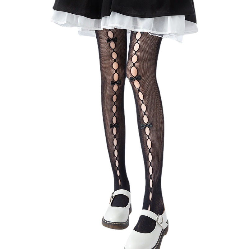 Cross-border Hot Selling Multiple Bowknot Fishnet Stockings Spice Girls Bouncy Black Silk Stockings Big Bowknot Pantyhose