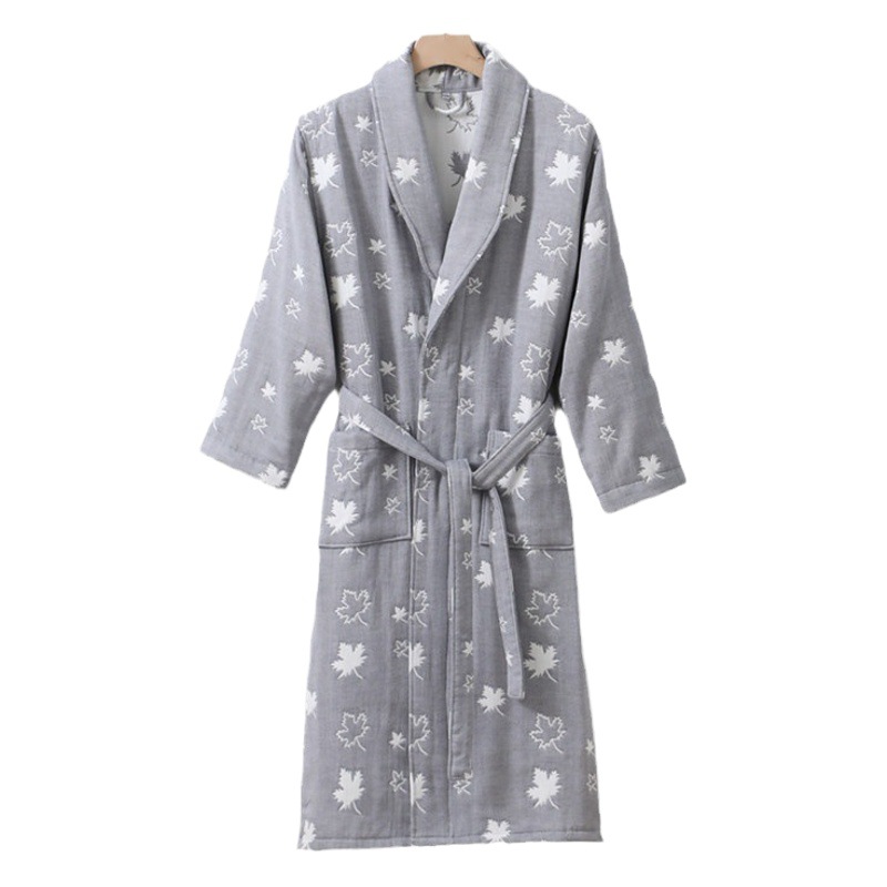 Japanese style cotton bathrobe autumn and winter thickened long six-layer gauze nightgown men and women couple bathrobe cotton hotel absorbent