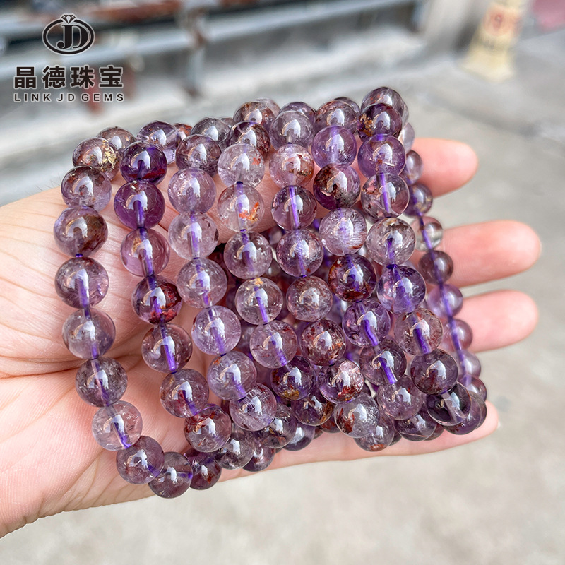 Jingde Jewelry Natural Purple Ghost Crystal Bracelet for Men and Women Purple Titanium Crystal Beaded Bracelet Best Friend Gift Bracelet Wholesale