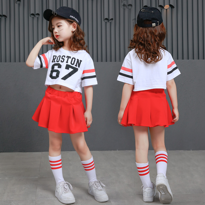 Picture of MOBN Children's Wear | 2018 Spring/Summer New Suit Girls Beautiful Hip Hop Letter Short Sleeve Bright Red Skirt Suit