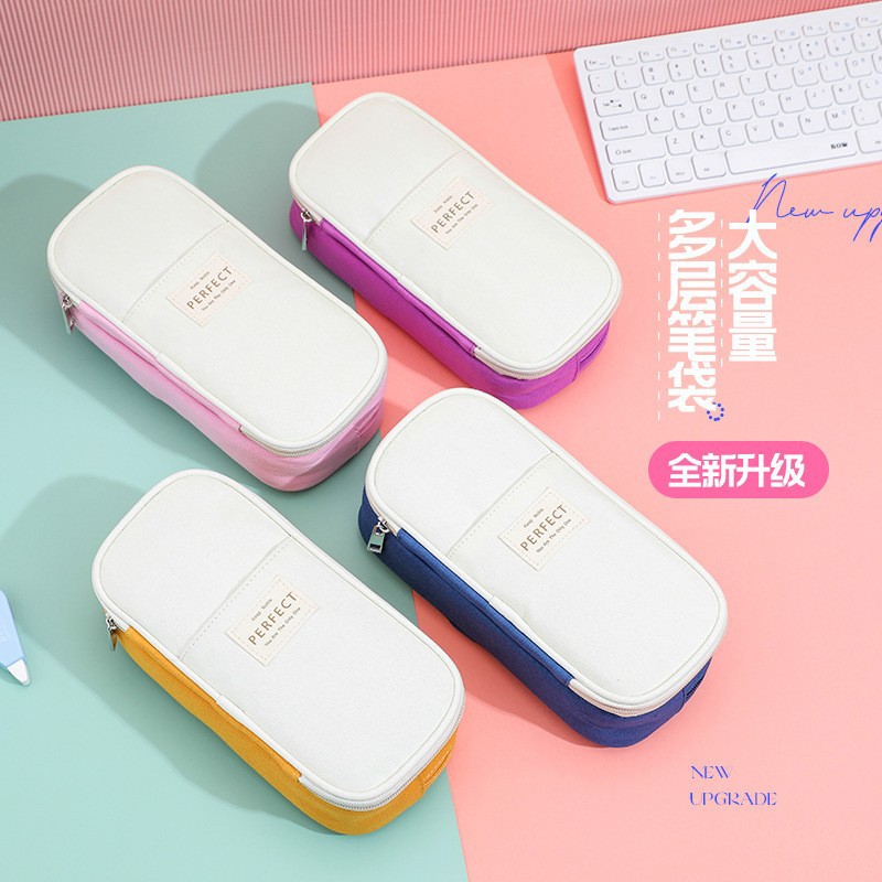 Japanese and Korean Pencil Bags, Light Luxury and High-End, Large-Capacity Macaron Pencil Bags, Canvas Junior High School and Primary School Students Multi-Layer Wholesale Factory
