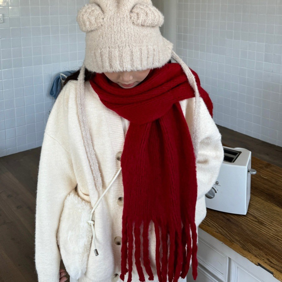 Picture of Korean Drama Ernie Red Scarf Women's Winter Korean Style Christmas Knitted 2024 New Thick Warm Scarf
