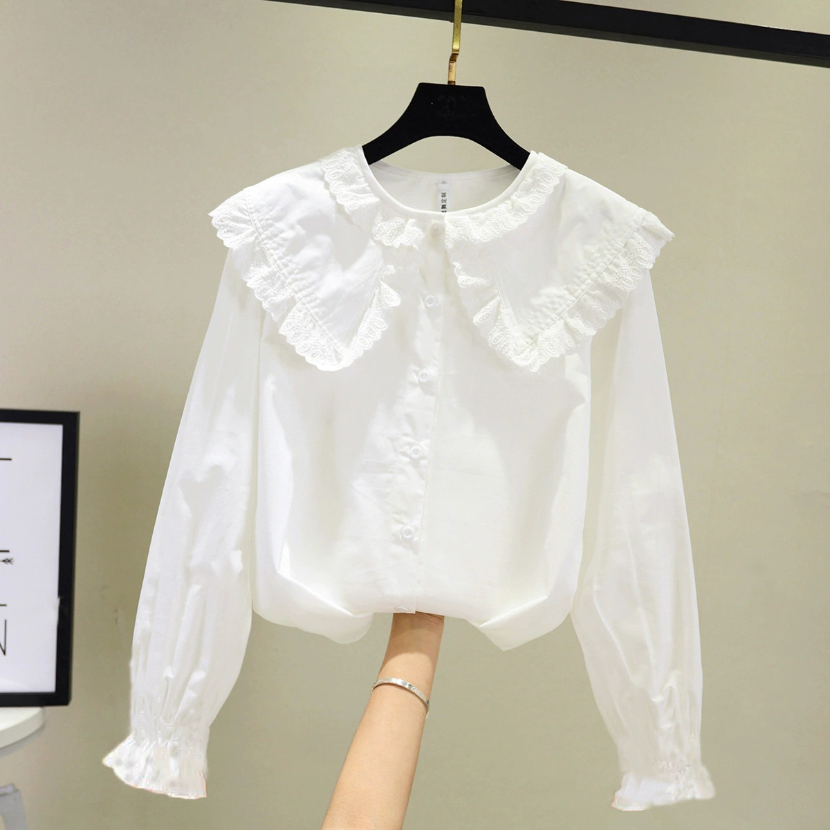 Picture of Children's Shirt White Long Sleeve Spring and Autumn Class Clothing Performance Clothing Lace Girl Student Clothing 2024 New Style Girl's Spring and Autumn