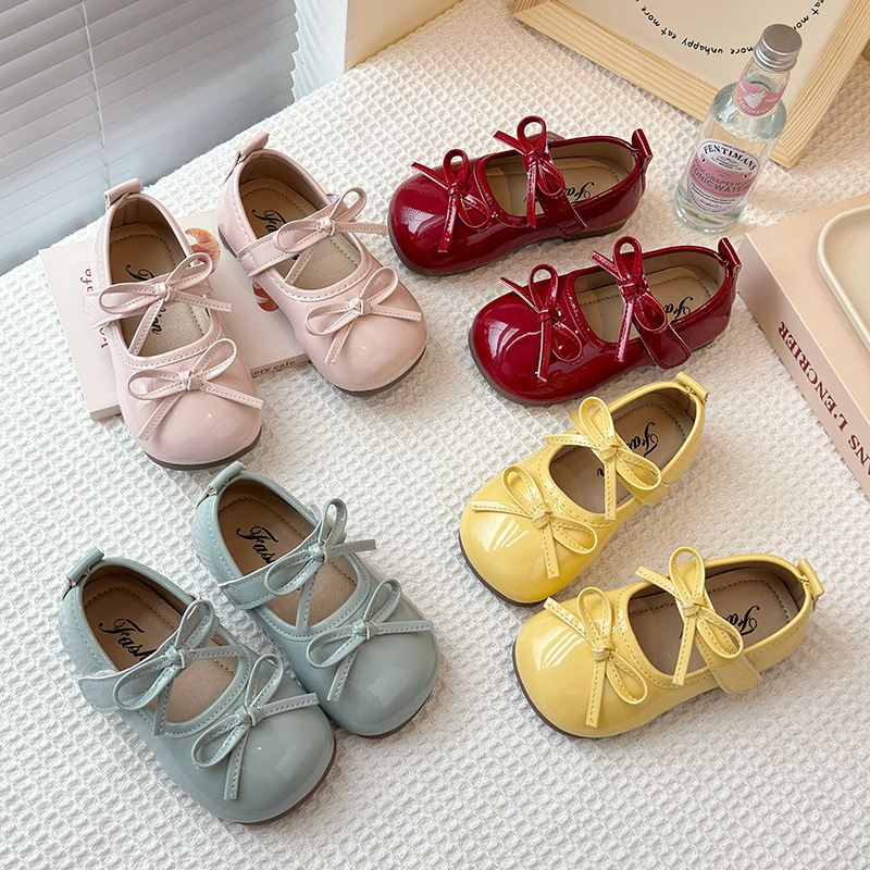 Children's Shallow Mouth Mary Jane Small Leather Shoes 2025 Spring and Autumn New Korean Style Girl's Bow Princess Shoes Soft Sole Single-layer Shoes