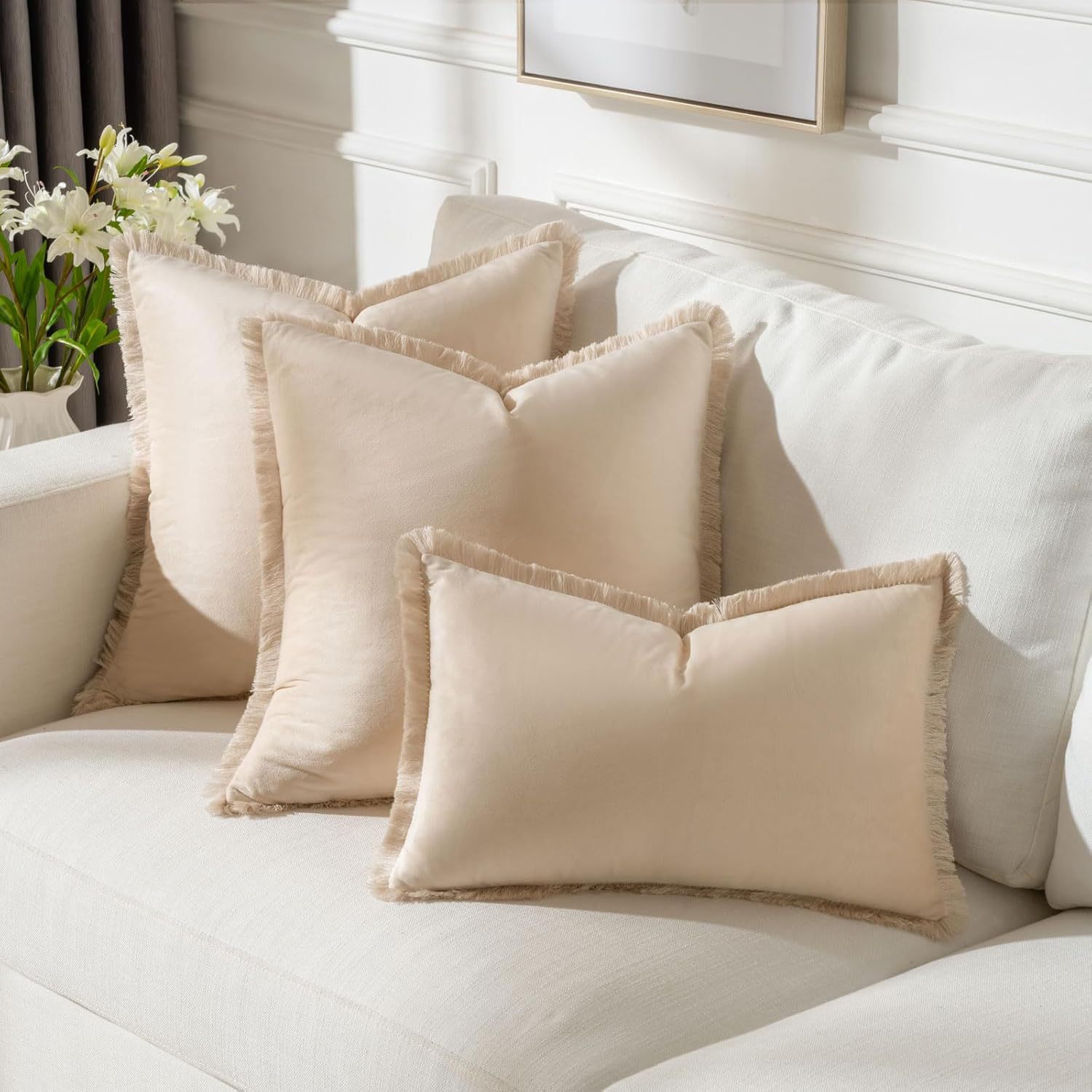 North American Cross-Border Modern Simple Style Pure Color Lace Velvet Pillow Cover, Sofa Cushion Cover
