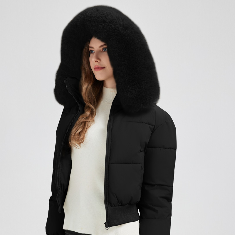 Picture of Foreign trade cross-border 2025 winter fur collar hooded waist thickened short down cotton jacket women