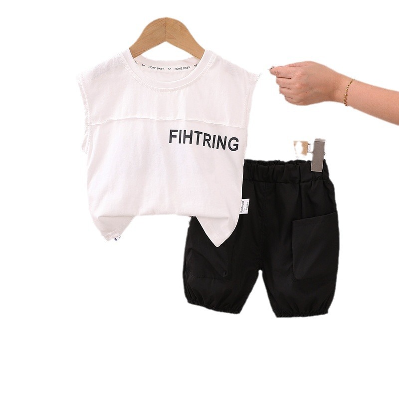 Picture of Summer foreign-style baby two-piece boy's new summer handsome thin stitching letter vest suit tide direct sales