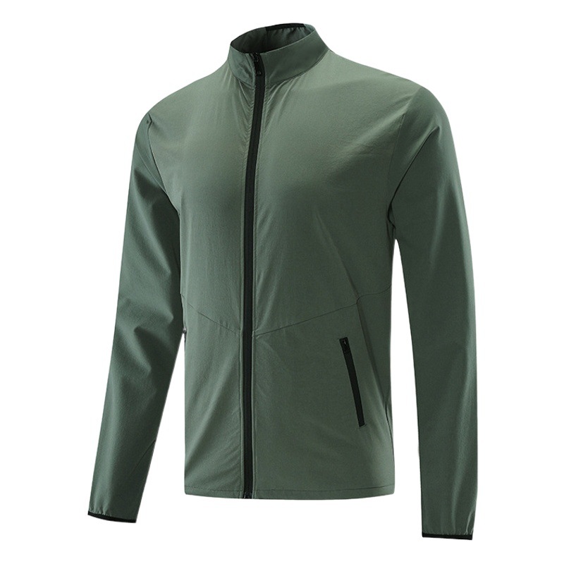 Casual Sports Jacket Men's Outdoor Mountain Climbing Collar Cardigan Zipper Solid Color Running Fitness Clothes Quick-drying Long-sleeved Top