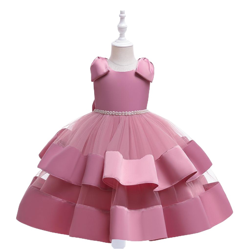 European and American Princess Dress Children's Cake Tutu Dress Bow Sleeve Flower Children's Dress Show Dress