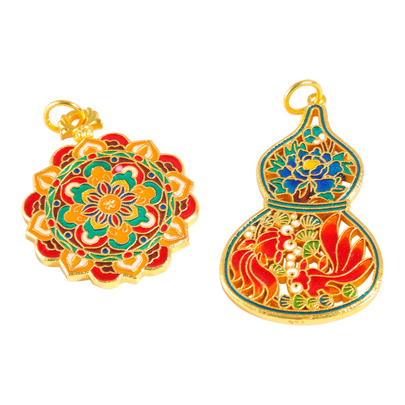 Picture of Shajin six-character mantra treasure flower butterfly Acacia fish auspicious flowers rich pendant