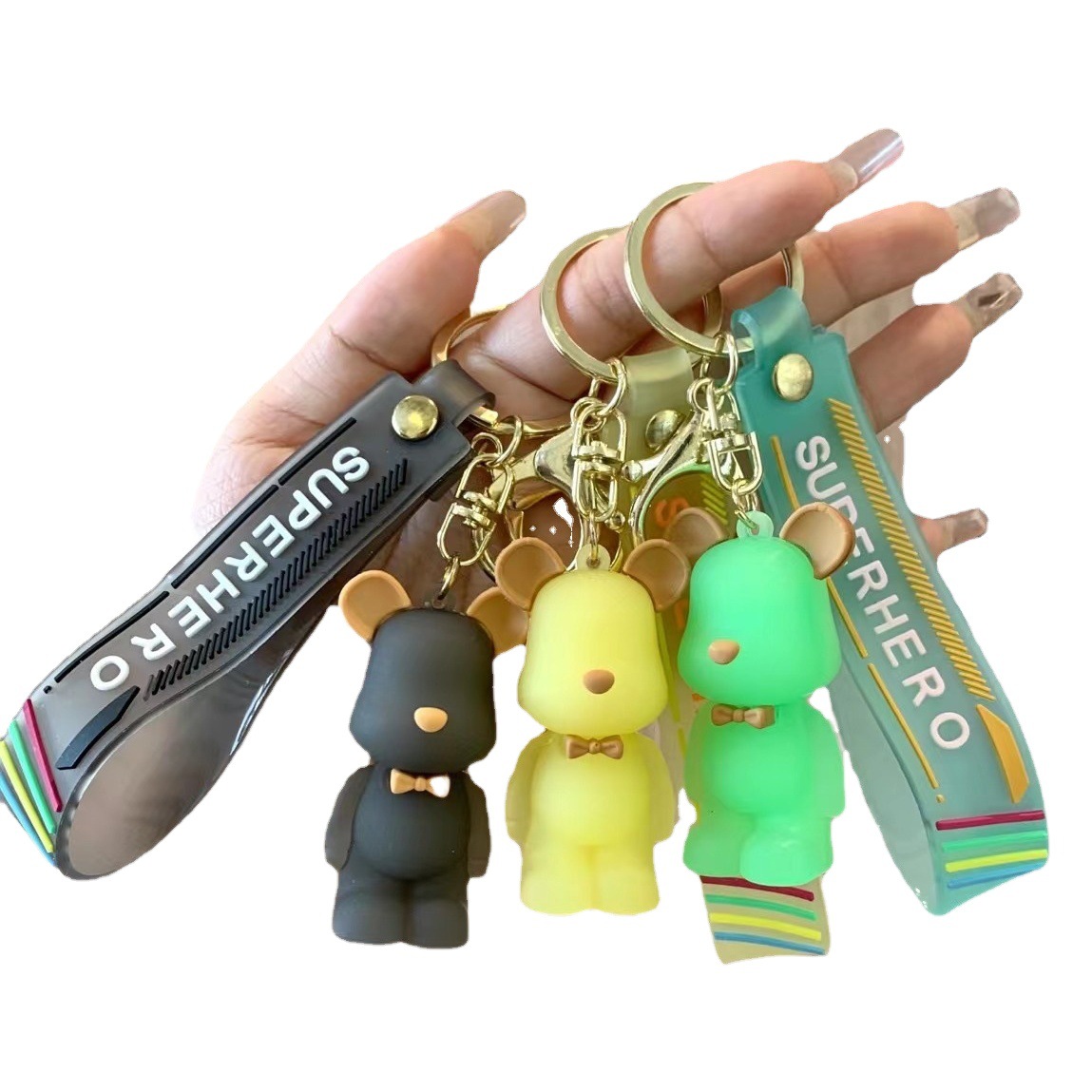 Necktie bear violent bear creative gift key chain cartoon bear key pendant bag hanging jewelry silicone keychain