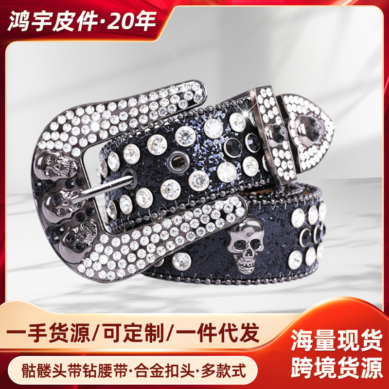 Cross-border Fashion Men's Skull Alloy Belt Girls All-match Decorative High Sense Punk Rivet Belt