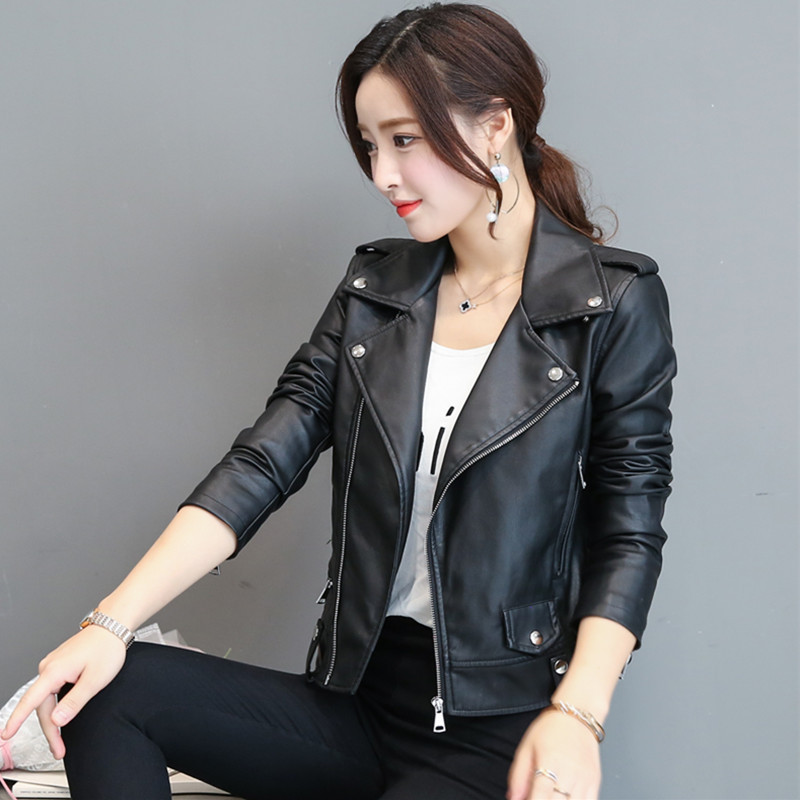 New Leather Jacket Women's Motorcycle Leather Jacket Retro Loose Black Pu Leather Slim Slim Fashion Retro