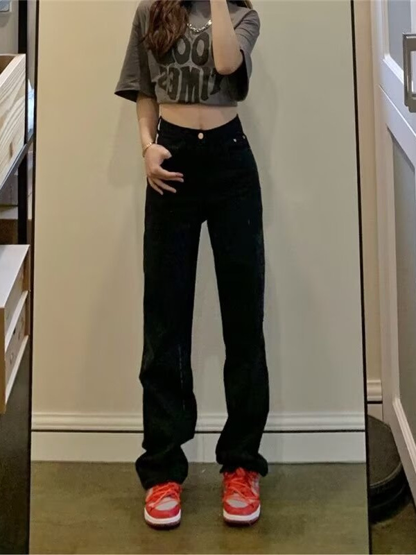 Black High Waist Wide Leg Jeans Women's Spring and Autumn 2025 New Style Straight Tube Loose Small Hot Girl Narrow Pants
