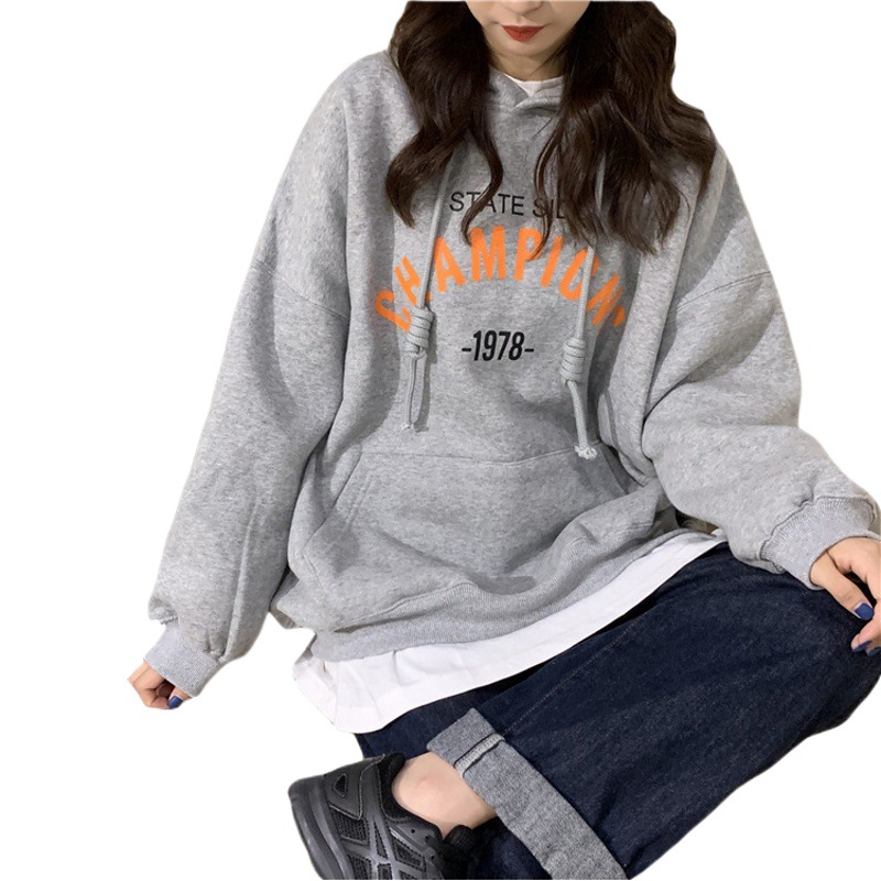 Hooded Sweatshirt for Women, Trendy 2025 Autumn New Korean Style Letter Thin Student Versatile Loose Top, Foreign Trade Women's Clothing