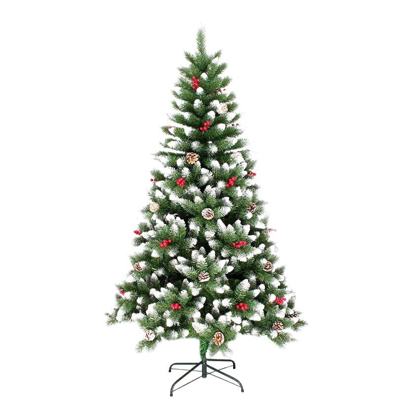 Christmas Pointed Sprayed White Pine Cone Red Fruit Christmas Tree Hotel Shopping Mall Decoration Set Decorative Tree White Falling Snow