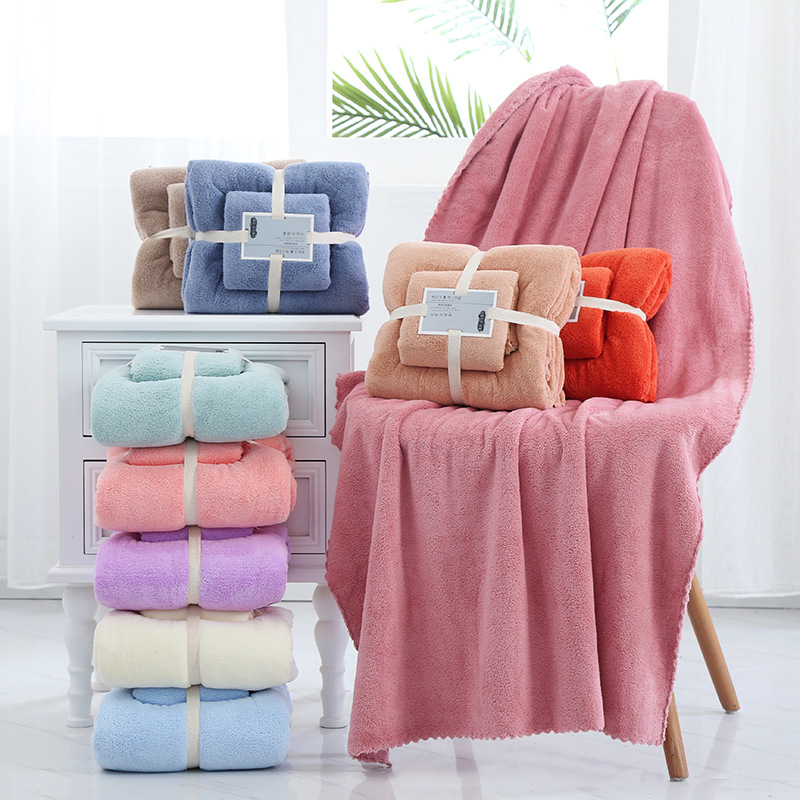 Picture of Factory wholesale coral fleece towel towel gift suit thickened mother and child towel a generation of printed logo