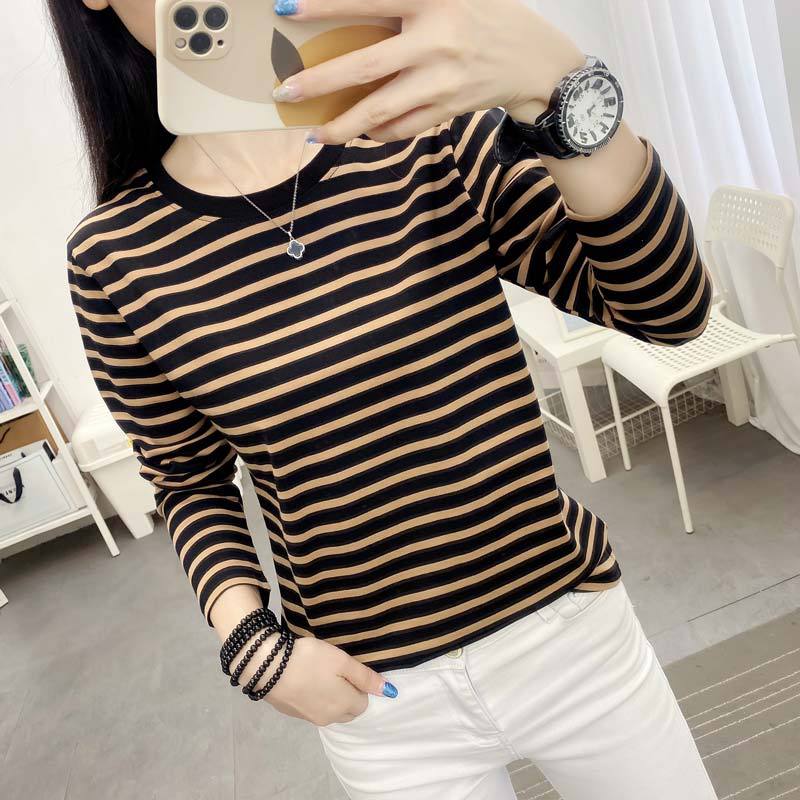 Picture of Striped T-shirt Women's Long Sleeve Top Early Autumn 2024 New plus size Loose Slimming Base Shirt Striped T-shirt